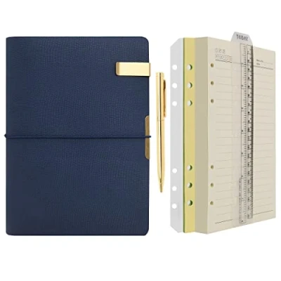 Abbildung von Wonderpool Leder A5 Tagebuch Notizbuch Ringbuch mit Stift Nachfüllbarer Ordner Schreibpapier Spirale Business Notizblöcken Vintage Einband für Plan Büro Reisen Organizer (b Blau,A5)