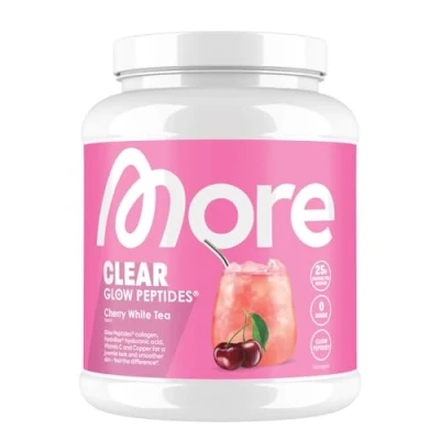 Abbildung von MORE Clear Glow Peptides, Cherry White Tea, 600 g, unterstützt Muskeln, Haut, Gelenke, Sehnen und Bänder made in Germany