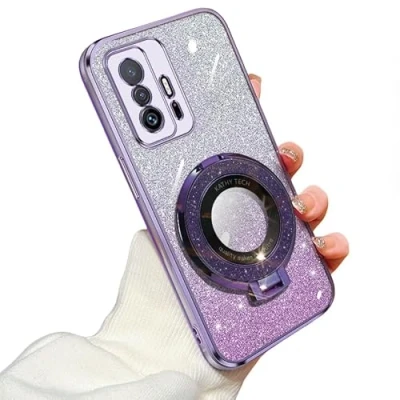 Abbildung von Handyhülle für Xiaomi 11TMi 11T Pro Hülle, Magnetischer Ring Ständer Mi 11T/11T Fingerhalter Soft TPU Stoßfeste Bling Schutzhülle mit (11T/11T Pro,BB)