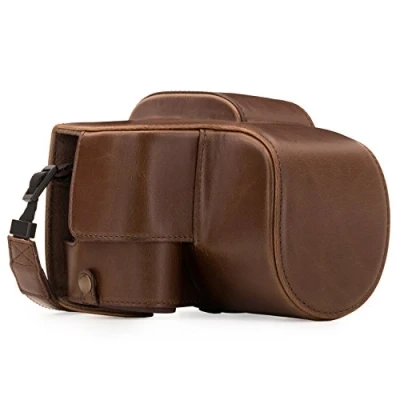 Abbildung von MegaGear Panasonic Lumix DC FZ80, FZ82 Ever Ready Leder Kamera Case mit Trageriemen und Batteriezugang Dunkelbraun MG1224