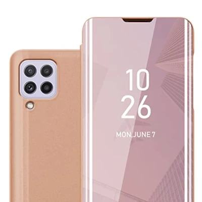 Abbildung von Cadorabo Hülle kompatibel mit Samsung Galaxy A22 4G M22 M32 Schutzhülle TPU Silikon Case 360 View Spiegel, Slim Kratzfest Gummi Rundumschutz Cover für in Pink