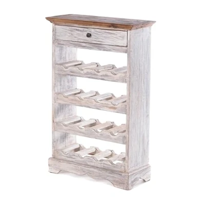 Abbildung von DESIGN DELIGHTS rustikales WEINREGAL Cortez 85 85x55cm(HxB) Massivholz Flaschenregal, Weinflaschenregal aus Holz, Getränkeregal mit Schublade Farbe: 05 weiß Natur