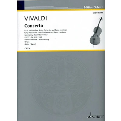 Abbildung von Concerto g Moll: Urtext. RV 531, PV 411, F III/2. 2 Violoncelli, Streichorchester und Basso continuo. Klavierauszug mit Solostimmen. (Cello Bibliothek)