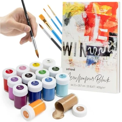 Abbildung von int!rend Bastelfarbe Acrylfarben und Papier Set, Acrylfarbenset mit