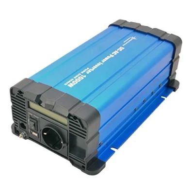 Abbildung von SOLARTRONICS Spannungswandler FS1000D 12v 1000 Watt mit Display Wechselrichter auf 230v Reiner Sinus LiFePO4/Lithium, Blei , Gel oder AGM Batterie kompatibel USB Fernbedienung optional