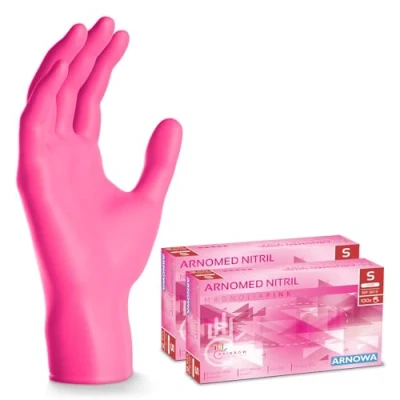 Abbildung von 1000x ARNOMED Einweghandschuhe Pink 10x100 Stk, Einmalhandschuhe S, Nitril Handschuhe Einweg, Nitrilhandschuhe puderfrei, Gummihandschuhe Einweg Schutzhandschuhe in XS, M, L, XL