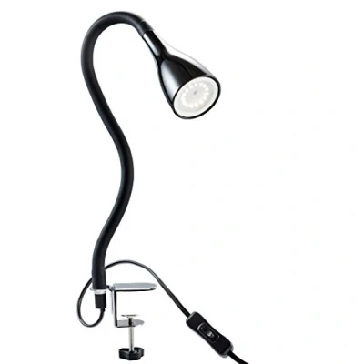 Abbildung von B.K.Licht Tischleuchte LED Klemmleuchte dimmbar flexibel GU10 5W Büro Schreibtisch BKL1079, wechselbar, 3000K Warmweiß, Tischlampe schwarz Schnurschalter 60cm Leselampe Arbeitszimmer Regal