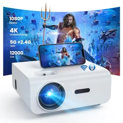 Abbildung von HOPVISION Beamer, Mini Beamer WiFi Bluetooth Full HD 1080P, 4K Heimkino Unterstützt mit Zoomfunktion, 300&#039;&#039; Display Outdoor Projektor Kompatibel Smartphone/HDMI/USB/Laptop/Fire Stick/PS5