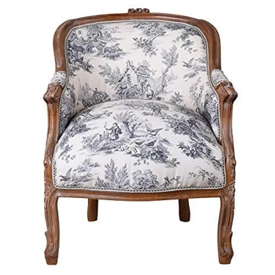 Abbildung von Französischer Sessel Antik Barockstuhl Toile de jouy Ohrensessel Polstersessel cat660g33 Palazzo Exklusiv
