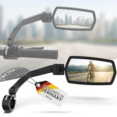 Abbildung von WITTKOP Fahrradspiegel Großes HD Sichtfeld 360 Dreh &amp; Einklappbar Montage Ober Unterhalb Bruchfest Langlebig Konvexer Rückspiegel für Fahrrad, E Bike Rechts, Lenker, ebike