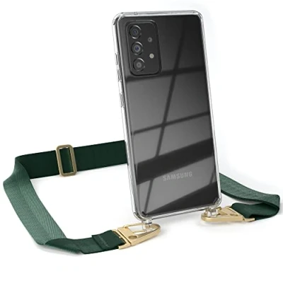 Abbildung von EAZY CASE Hülle mit Band kompatibel Samsung Galaxy A52 / A52s 5G Handyhülle Umhängeband Silikonhülle Transparent Schutzhülle Handykette zum Umhängen Handykordel Smartphone in Grün Gold