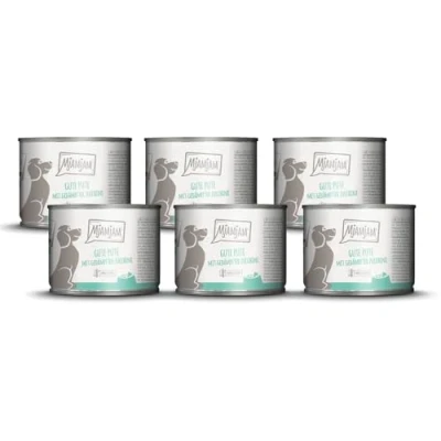 Abbildung von MjAMjAM Premium Nassfutter für Hunde gute Pute an gekochtem Reis mit gedämpfter Zucchini, 6er Pack (6 x 200 g), naturbelassen extra viel Fleisch