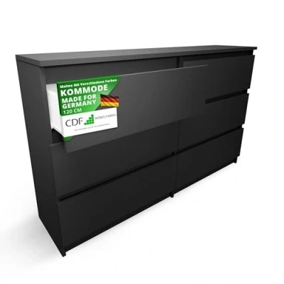 Abbildung von CDF Kommode Malwa M6 120 Farbe: Schwarz Schrank für Dokumente, Kleinigkeiten Ideal Wohnzimmer, Schlafzimmer, Kinderzimmer, Jugendzimmer und Büro 6 geräumige Schubladen