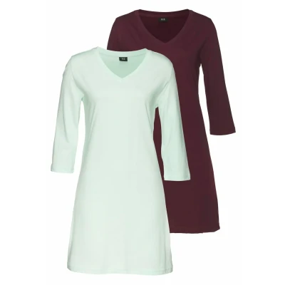 Abbildung von H.I.S 2 PACK Nachthemd, Damen, Größe: 32/34, Mint/bordeaux
