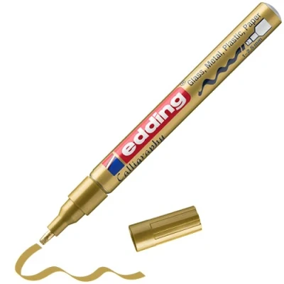 Abbildung von edding 753 Glanzlackmarker Kalligrafie Gold 1 Lackmarker Kalligrafiespitze 2, 5 mm Lackstift für Glas Stein Kunststoff Papier Wasserfest, Stark Deckend Bullet Journals, Hand Lettering