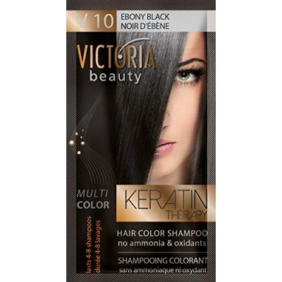 Abbildung von Victoria Beauty Color Shampoo für coloriertes Haar mit Keratin, Тönungswäsche, Тönungsshampoo оhne Ammoniak und Oxidantien Ebony Black №10 (6 x 40ml)