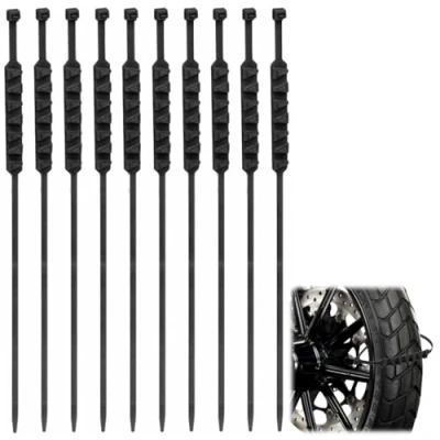 Abbildung von JAMSSOW 10 Stück Motorrad Reifen Schneekette,Fahrrad Schneeketten,Schneereifen Ketten,Kabelbinder für Skid Winter Schneereifen,Wiederverwendbare Verstellbare Anti Schnee Ketten(Schwarz)