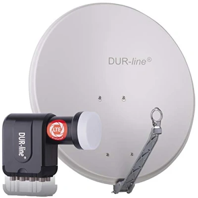 Abbildung von DUR line 8 Teilnehmer Set Qualitäts Alu Satelliten Komplettanlage Select 75cm/80cm Spiegel/Schüssel Hellgrau + Octo LNB für Receiver/TV [Neuste Technik, DVB S2, 4K, 3D]