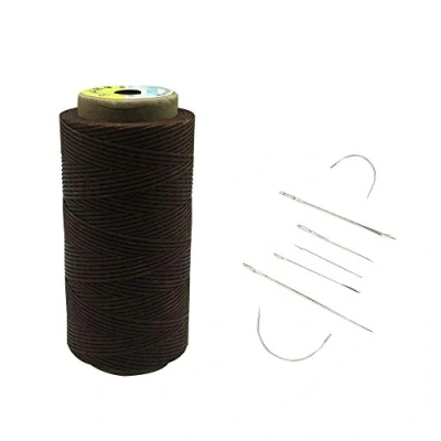 Abbildung von Yulakes 260 Meter 1mm Leder gewachst Wachs Thread Cord Ledergarn Nähen Handwerk Mit 7pcs lederne nähende Nadeln (braun)