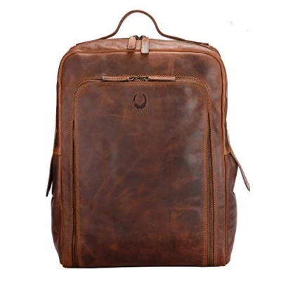 Abbildung von Corno d&#039;Oro Freizeitrucksack Handmade Rucksack Damen Herren Echt Leder Groß, vintage braun, für 15,6 und 17 Zoll Notebook