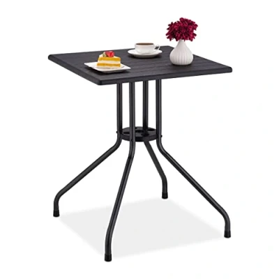 Abbildung von Relaxdays Gartentisch, HBT: 75x61x61 cm, Balkontisch Holzoptik, Kunststoff, Metall, Terrassentisch quadratisch, schwarz