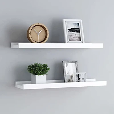 Abbildung von WEMYUFURN Bilderleisten 2 STK. Weiß 40x9x3 cm MDF, Bücherregal Regale Wandregal Wand Sideboard für Wohnzimmer, Schlafzimmer und Büro