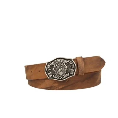 Abbildung von MGM Unisex Trachtengürtel mit Hirsch Gürtel, Nougat Altsilber, 100