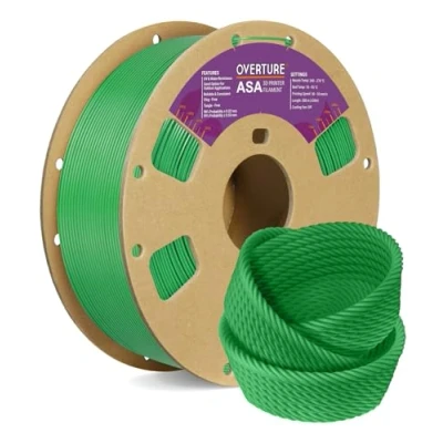 Abbildung von OVERTURE ASA Filament 1.75mm, Spule 1kg (2.2lbs), Maßgenauigkeit +/ 0.03 mm, für 3D Drucker (Grün)