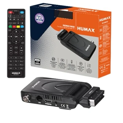 Abbildung von Humax Terrestrischer DVB T2 HD 2023T2 Digimax Nano Digital Decoder mit 2in1 Fernbedienung zur Steuerung des Fernsehers