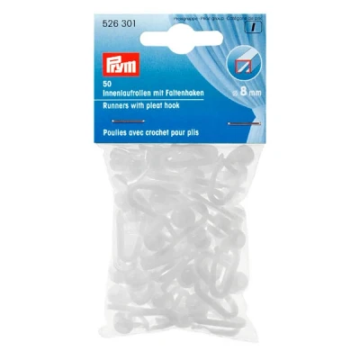 Abbildung von Prym 526301 Innenlaufrollen mit Faltenhaken 8 mm weiß, Kunststoff, White, Laufrollen, 50 Stück