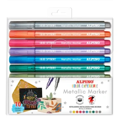 Abbildung von Alpino 10 Metallic Stifte Marker zum Dekorieren verschiedener Oberflächen Spitze 2,9 mm Permanent auf porösen und abnehmbar glatten