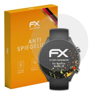 Abbildung von atFoliX Panzerfolie kompatibel mit OnePlus Watch 2R Schutzfolie, entspiegelnde und stoßdämpfende FX Folie (3X)