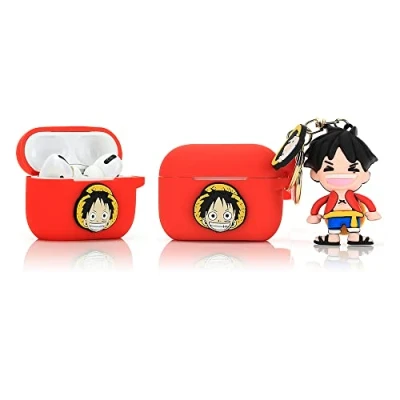 Abbildung von Derhom Airpods Pro Schutzhülle aus Silikon, niedlich, lustig, kompatibel mit Apple [Comic Gürtel, Puppen Serie] (Luffy)