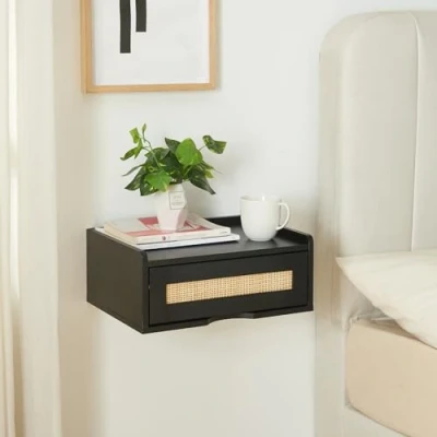 Abbildung von [en.casa] Wandregal Ljuredsø mit Schublade Nachttisch Hängend Schwebendes Regal Wandmontage 40x30x16,5 cm Schwarz