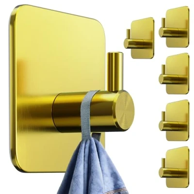 Abbildung von 4smile Handtuchhalter ohne Bohren, 6er Set Goldene Edelstahl Klebehaken als Handtuchhaken, wasserdichte Haken selbstklebend Rostfreie Badezimmer Handtuchhalter, für Bad und Küche