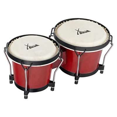 Abbildung von XDrum Bongos Club 6&quot; Macho und 7&quot; Hembra Naturfelle professionelles Stimmsystem Schwarz satinierte Hardware Weinrot