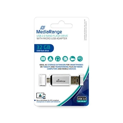 Abbildung von MediaRange USB 2.0 Kombo Speicherstick 32GB Combo Flash Laufwerk mit Micro (OTG) Stecker, externe Speichererweiterung Lesegeschwindigkeit von bis zu 15 MB/s, Farbe Schwarz