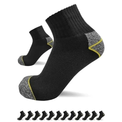 Abbildung von sogzz Arbeitssocken Quarter Socken Herren kurz 12 Paar Arbeit Sneaker halbhoch, Kurzsocken, 75% Baumwolle, Arbeitersocken z.B. für Arbeitsschuhe, Work Socks, 39 42, Schwarz/Grau