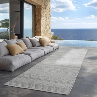Abbildung von Carpettex Outdoor Teppich wetterfest Grau 80x250 cm Läufer, UV beständig, ideal für Küche, Balkon, Terrasse auch Wohnzimmer und Esszimmer, Skandinavisches Boho Design, Pflegeleicht