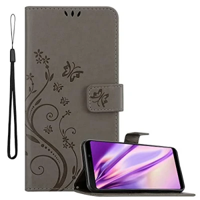 Abbildung von Cadorabo Hülle kompatibel mit Samsung Galaxy A9 2018 Blumen Design aus Kunst Leder Flip Klappbare Stoßfeste Magnetische [Standfunktion] [Kartenfächern] Cover für Tasche in Grau