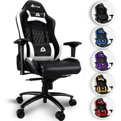 Abbildung von KLIM Esports Gaming Stuhl NEU 2024 Mit Lenden und Nackenstütze Verstellbar Sessel Ergonomisch PC 150 kg Belastbarkeit Gamer Chair Weiß