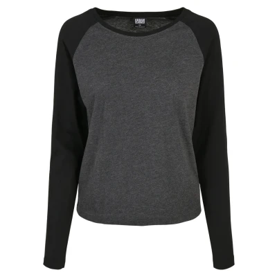 Abbildung von Urban Classics Ladies Contrast Raglan Longsleeve Langarmshirt, Damen, Größe: 4XL, Charcoal/black