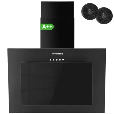 Abbildung von TopStrong Dunstabzugshaube 60cm，Abzugshaube 60cm Umluft/Abluft mit 350 m3/h Starker Saugleistung, Leise Kopffreihaube LED Beleuchtung, inkl. Aktivkohlefilter, 3 Geschwindigkeiten, Schwarz