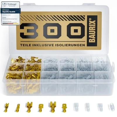 Abbildung von BAURIX® Flachsteckhülsen Set 300 Stück I 2,8 mm 4,8 6,3 Steckverbinder Sortiment Flachstecker Männlich &amp; Weiblich Isolierte Kabelstecker