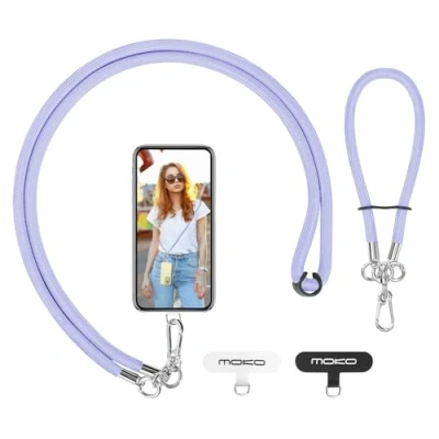 Abbildung von MoKo Handykette Universal, Verstellbar Schlüsselband mit Handschlaufe, Handyband Handy Lanyard zum Umhängen, Umhänge x 1, Handschlaufe Patch 2, Hell Lila