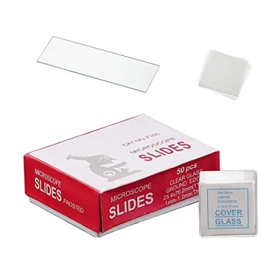 Abbildung von SyiXute 50 Stück Objektträger mit Geschliffener Kante 76 x 25 mm und 100 Vorgereinigte Mikroskop Deckgläser 18 für Die Grundlegende Ausbildung in Biologie
