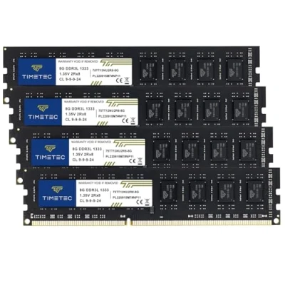 Abbildung von Timetec 32GB KIT (4x8GB) DDR3 1333MHz PC3 10600 Non ECC Unbuffered 1.35V CL9 2Rx8 Dual Rank 240 Pin UDIMM PC Desktop Computer Memory RAM Module Upgrade (32GB Kit(4x8GB))