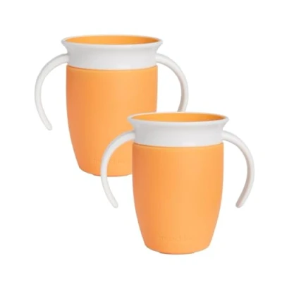Abbildung von Munchkin Miracle 360 6+ Monate 7oz Baby Trinklernbecher (2er Pack), für Kleinkinder, Trainerbecher, BPA frei, auslaufsicher, spülmaschinenfest, Orange/Orange