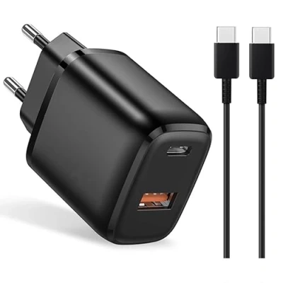 Abbildung von USB C Dual Power Adapter Netzteil mit Ladekabel Ladegerät A für iPhone 15 Plus Pro Max, iPad, iPad Samsung Galaxy A13 A33 A53 5g A52s 5G, S23 S22 S21 S20