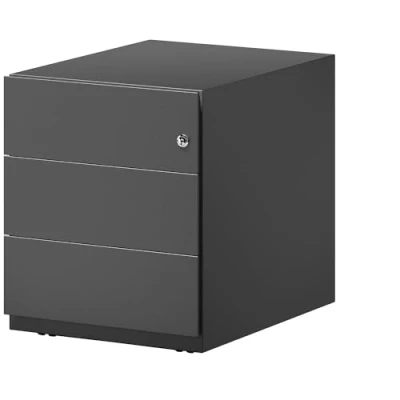 Abbildung von BISLEY Rollcontainer Note mit Griffleiste, 3 Universalschubladen, Metall, 633 Schwarz, 56.5 x 42 49.5 cm